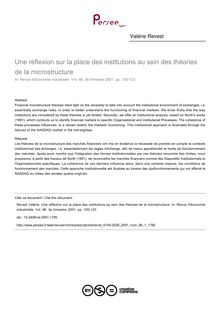 Une réflexion sur la place des institutions au sein des théories de la microstructure - article ; n°1 ; vol.96, pg 105-123