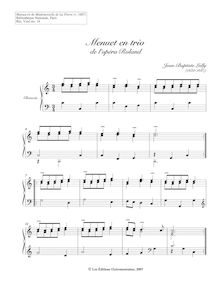 Partition Menuet en trio de l’opéra Roland, clavecin pièces from pour Manuscrit de Mademoiselle de La Pierre