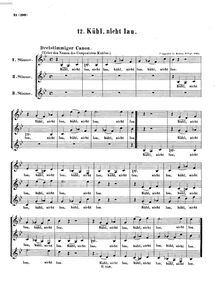 Partition complète, Canon à 3  Kühl, nicht lau , 3-part Canon in B flat major: Kühl, nicht lau par Ludwig van Beethoven