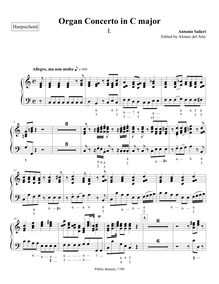 Partition clavecin, avec figured basse realization, orgue Concerto en C major