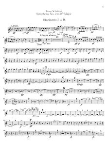 Partition clarinette 1, 2 (B♭), Symphony No.2, B♭ Major, Schubert, Franz