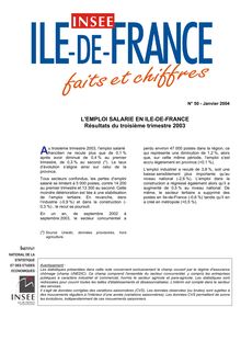 L emploi salarié en Ile-de-France - Résultats du troisième trimestre 2003