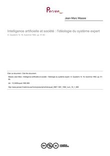 Intelligence artificielle et société : l idéologie du système expert - article ; n°1 ; vol.18, pg 51-60
