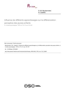 Influence de différents apprentissages sur la différenciation perceptive des jeunes enfants - article ; n°2 ; vol.78, pg 331-347