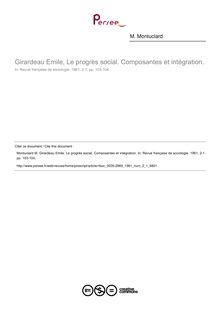 Girardeau Emile, Le progrès social. Composantes et intégration.  ; n°1 ; vol.2, pg 103-104