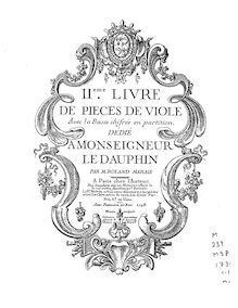 Partition IIeme Livre - partition complète (viole de gambe et continuo), pièces de Viole