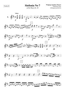 Partition violons II, Symphony No.7 en D major, D major, Mozart, Wolfgang Amadeus