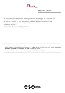 L activité des femmes immigrées du Portugal à l arrivée en France, reflet d une diversité de stratégies familiales et individuelles? - article ; n°2 ; vol.55, pg 301-330