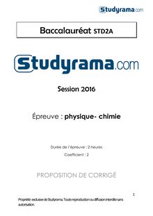 Corrige BACSTD2A Physique Chimie 2016