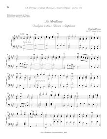 Partition La Brillante, Pièces d Orgue, Pièces choisies de la composition de Mr Piroye, Professeur de musique & Organiste à Paris.
