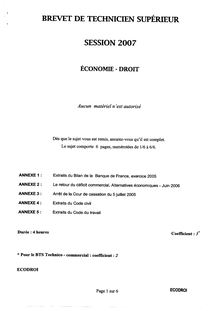 Economie - Droit 2007 BTS Management des unités commerciales