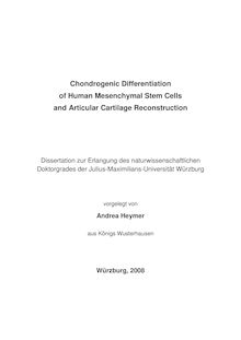 Chondrogenic differentiation of human mesenchymal stem cells and articular cartilage reconstruction [Elektronische Ressource] / vorgelegt von Andrea Heymer