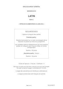Baccalauréat Latin 2016 - Série L (corrigé)