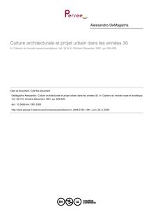 Culture architecturale et projet urbain dans les années 30 - article ; n°4 ; vol.32, pg 609-626