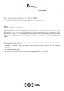 Les barricades à Paris, le 12 mai 1588 - article ; n°2 ; vol.45, pg 383-395
