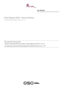 Hans Nilsson-Ehle, Varia romanica  ; n°1 ; vol.32, pg 112-115