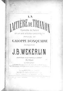 Partition complète, La laitière de Trianon, Opérette de salon, Weckerlin, Jean-Baptiste