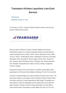 Transaero Airlines Launches Low-Cost Service