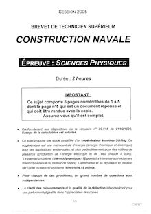 Sciences physiques 2005 BTS Construction navale