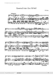 Partition No.2 en G - partition de piano et partition de violon, 6 sonates pour flûte ou violon et clavier Instrument, Op.16 (W.B. 10-15)