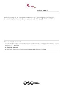 Découverte d un atelier néolithique à Campagne (Dordogne) - article ; n°6 ; vol.31, pg 276-282