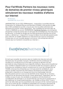 Pour FairWinds Partners les nouveaux noms de domaines de premier niveau génériques stimuleront les nouveaux modèles d affaires sur Internet