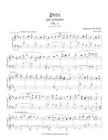 Partition complète, Prière pour harmonium Op. 21, D major, Mustel, Alphonse