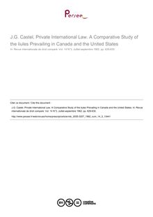 J.G. Castel, Private International Law. A Comparative Study of the liules Prevailing in Canada and the United States - note biblio ; n°3 ; vol.14, pg 629-630