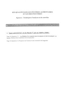 Techniques d analyses et de contrôles 2004 BTS Qualité dans les industries alimentaires et bio-indus.
