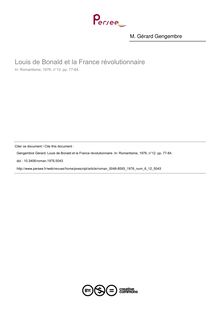 Louis de Bonald et la France révolutionnaire - article ; n°12 ; vol.6, pg 77-84