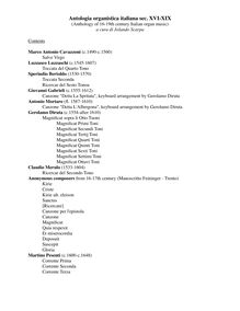 Partition Contents, Anthology of 16-19th Century italien orgue Music