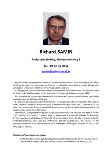 Richard SAMIN Professeur émérite Université Nancy