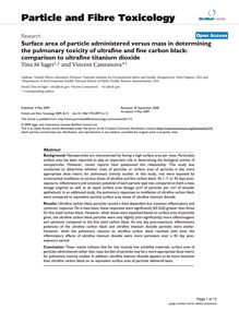 Surface area of particle administered versus mass in determining the pulmonary toxicity of ultrafine and fine carbon black: comparison to ultrafine titanium dioxide