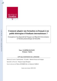 Comment adapter une formation en français un public hétérogène d étudiants internationaux