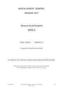 Bac 2017 Philosophie Série S - Pondichéry