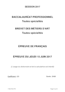 Sujet Bac Pro français 2017