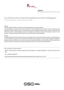 Les Arabes entre compromis politiques et refus ontologiques - article ; n°2 ; vol.53, pg 365-383