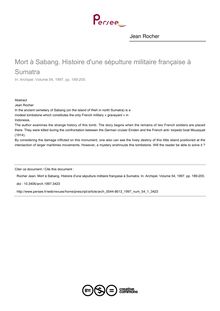 Mort à Sabang. Histoire d une sépulture militaire française à Sumatra - article ; n°1 ; vol.54, pg 189-205