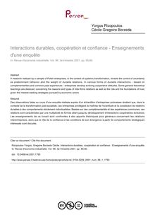 Interactions durables, coopération et confiance - Enseignements d une enquête - article ; n°1 ; vol.96, pg 55-80