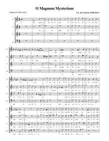 Partition complète (alto notation, SATB  enregistrements), O magnum mysterium par Tomás Luis de Victoria