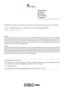 Perles en bois de renne du niveau 18 des Peyrugues, à Orniac (Lot) : Hypothèse sur l origine du Protomagdalénien - article ; n°1 ; vol.9, pg 355-369
