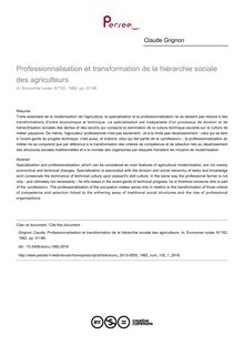 Professionnalisation et transformation de la hiérarchie sociale des agriculteurs - article ; n°1 ; vol.152, pg 61-66