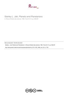 Stanley L. Jaki, Planets amd Planetarians  ; n°4 ; vol.33, pg 366-367