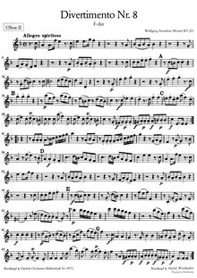 Partition hautbois 2, Divertimento, Divertimento No.8, F major, Mozart, Wolfgang Amadeus