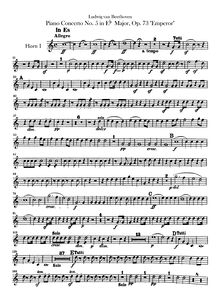 Partition cor 1, 2 (en E♭, D), Piano Concerto No.5, Emperor, E♭ Major