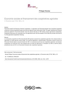 Economie sociale et financement des coopératives agricoles - article ; n°1 ; vol.162, pg 33-33