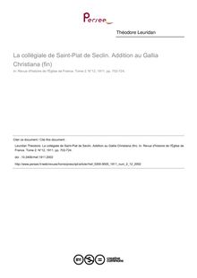 La collégiale de Saint-Piat de Seclin. Addition au Gallia Christiana (fin) - article ; n°12 ; vol.2, pg 702-724
