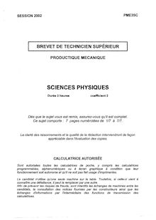 Sciences physiques 2002 BTS Productique mécanique