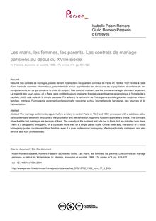 Les maris, les femmes, les parents. Les contrats de mariage parisiens au début du XVIIe siècle - article ; n°4 ; vol.17, pg 613-622