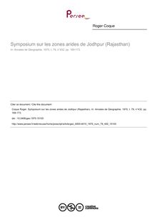 Symposium sur les zones arides de Jodhpur (Rajasthan) - article ; n°432 ; vol.79, pg 169-173